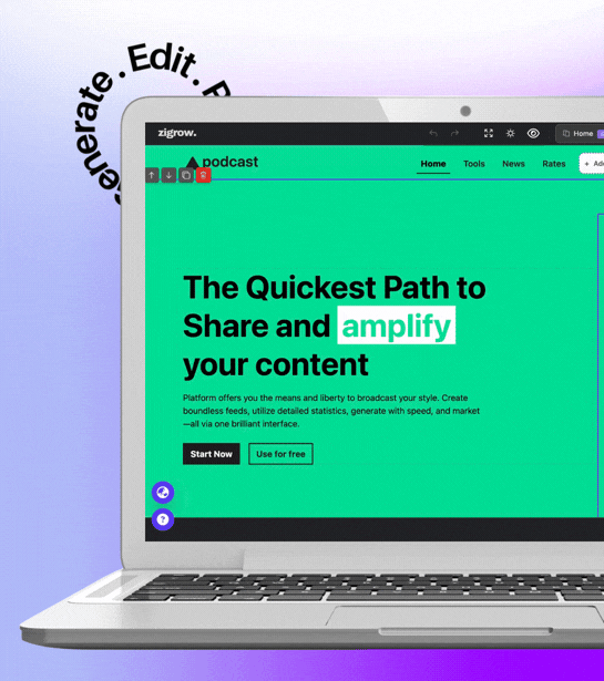 Illustration showing a business owner launching a website with Zigrow